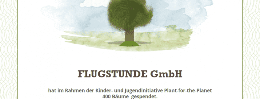 Flugstunde GmbH CO2-Ausgleich Baumspendenurkunde www.plant-for-the-planet.org